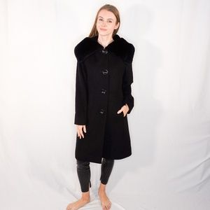 CARUANA Black Fur Collar Coat Cashmere Collection